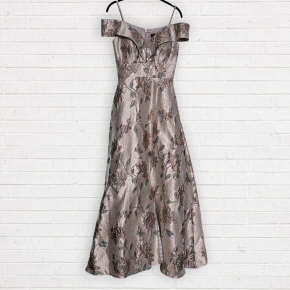 New NIGHTWAY NY Off The Shoulder Brocade 21937 Rose Ball Prom Gown Slit Formal 4 - Picture 2 of 13